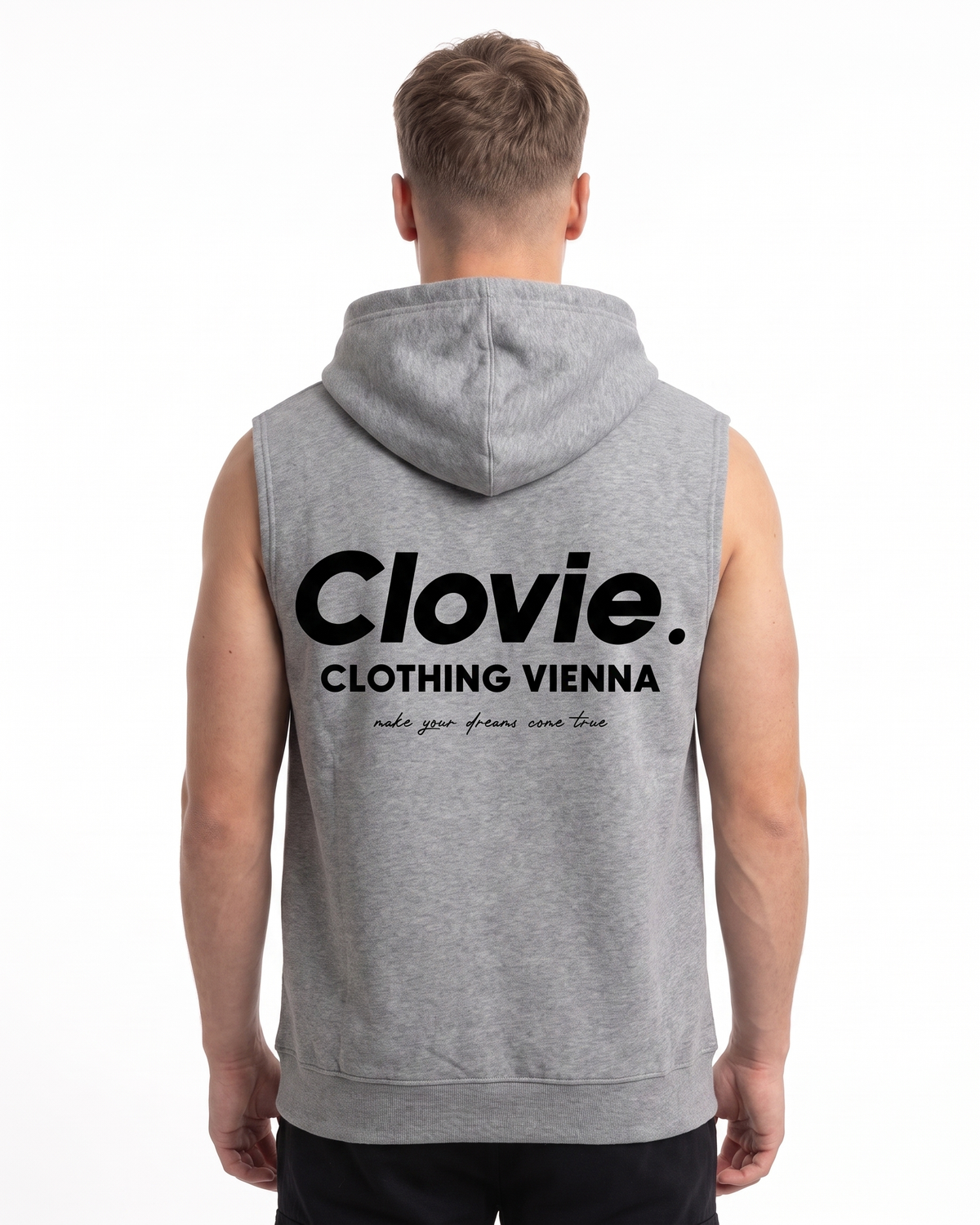 Make your dreams come true Sleeveless Hoodie Oxford Grey - model back print