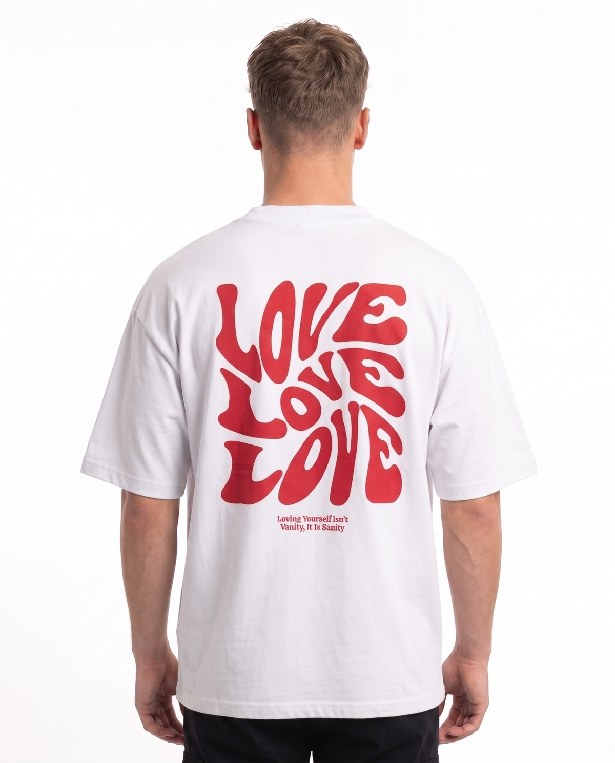 Loving yourself OVS Tee White - model back print (edit-ref from Natural Raw)