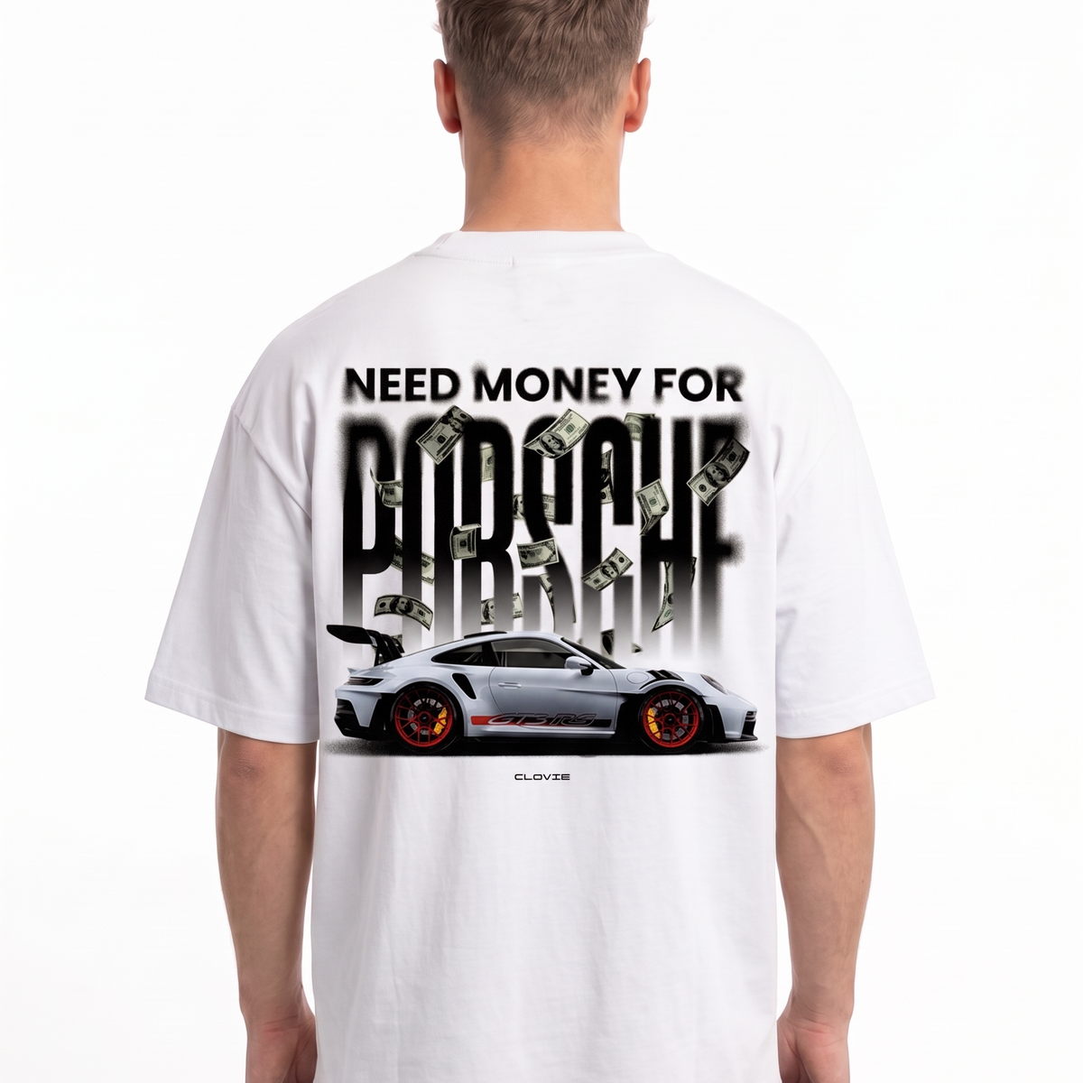 Need money for porsche OVS Tee White - model back print
