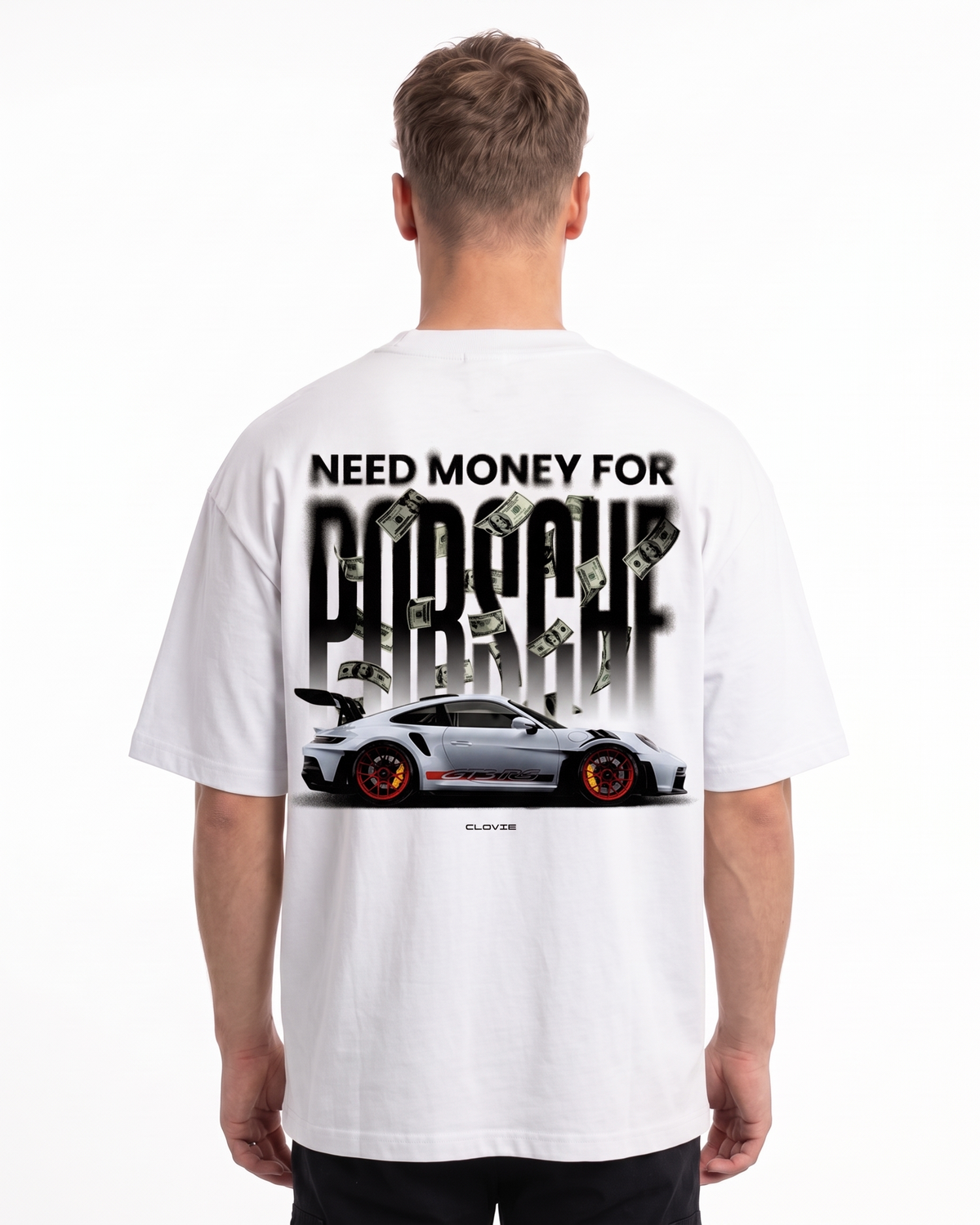 Need money for porsche OVS Tee White - model back print