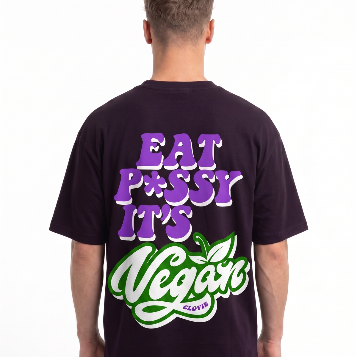 Eat pssy vegan OVS Tee Purple Night - model back print (edit-ref from Black)