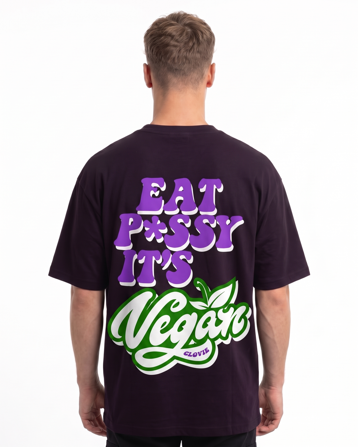 Eat pssy vegan OVS Tee Purple Night - model back print (edit-ref from Black)