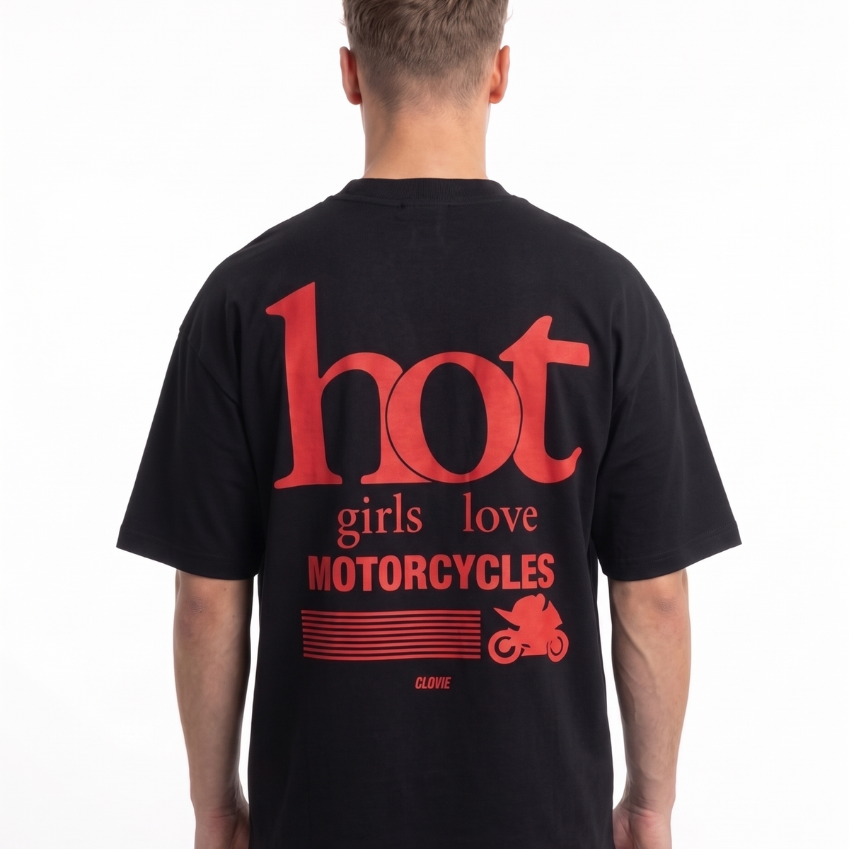 Hot girls love motorcycles OVS Tee Black - model back print