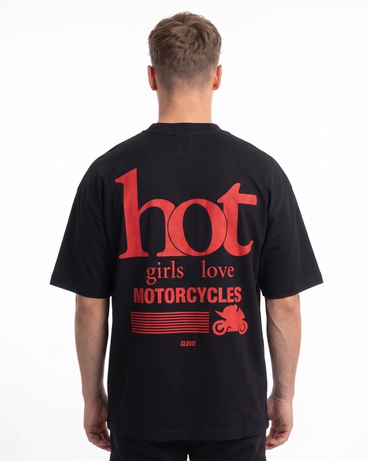 Hot girls love motorcycles OVS Tee Black - model back print