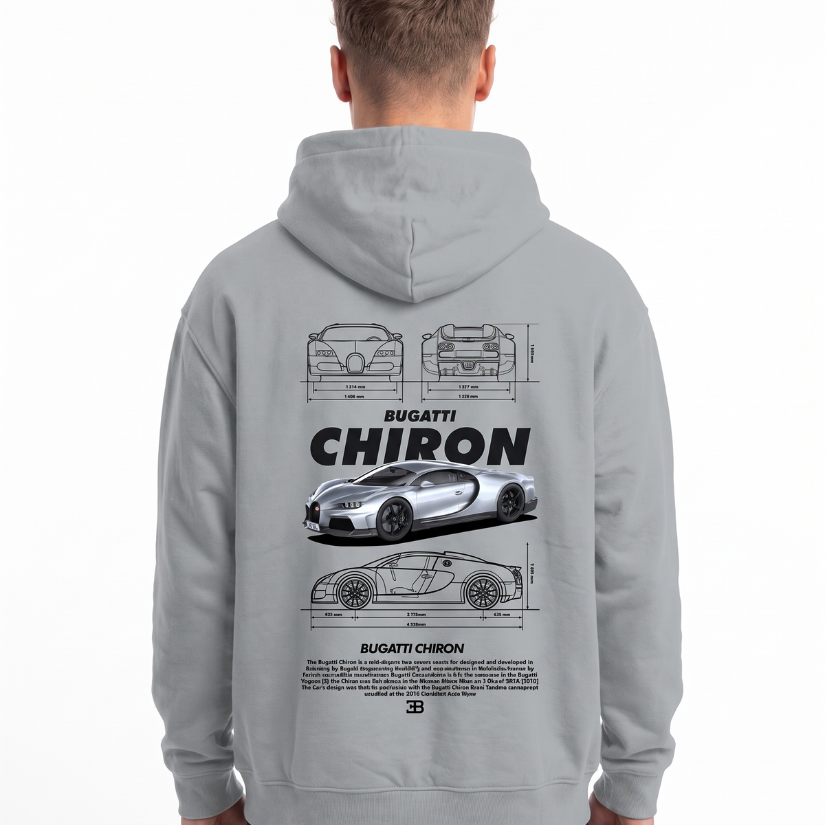 BUGATTI Chiron Super Sport Oversized Hoodie Light Asphalt – Rückseite