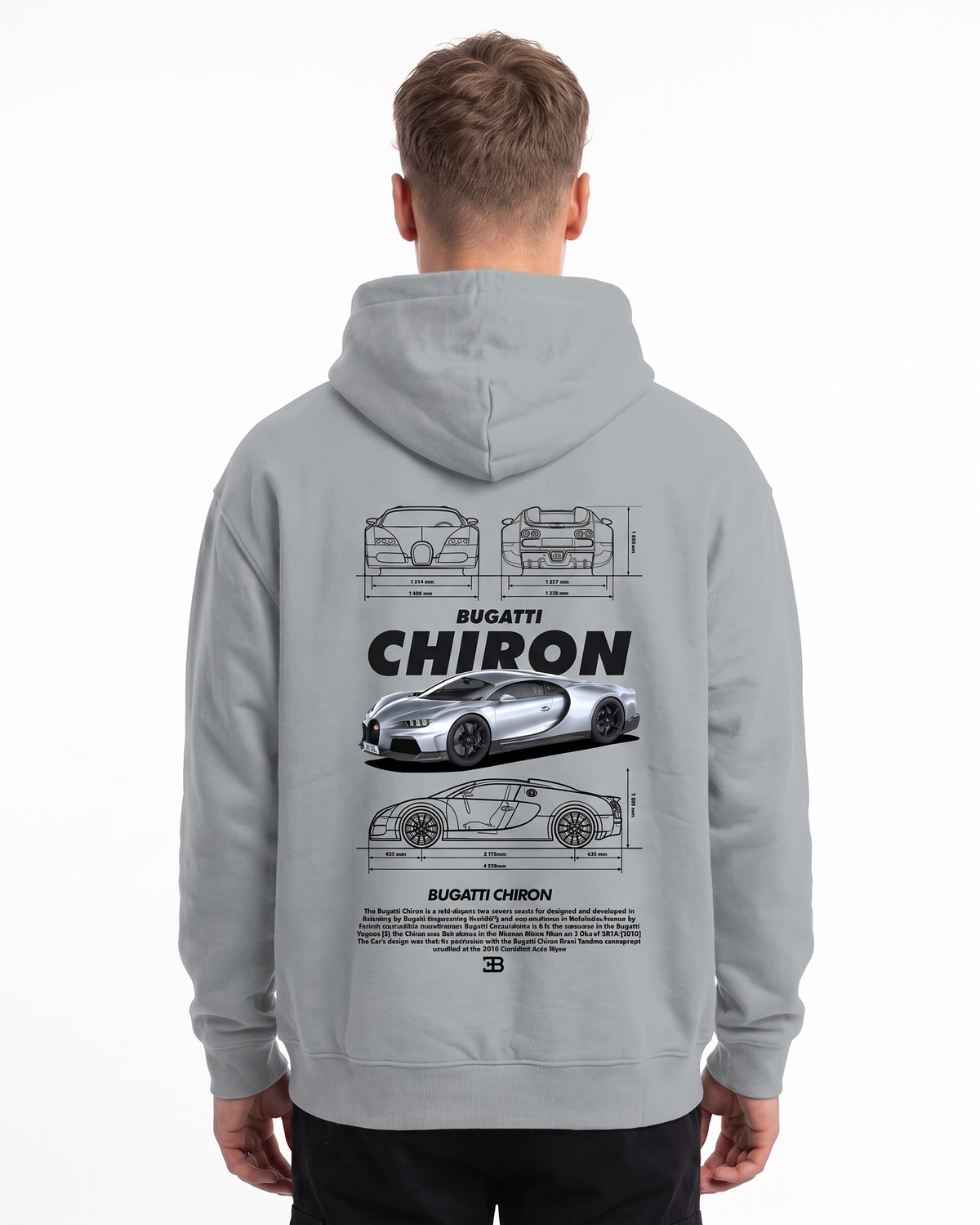 BUGATTI Chiron Super Sport Oversized Hoodie Light Asphalt – Rückseite