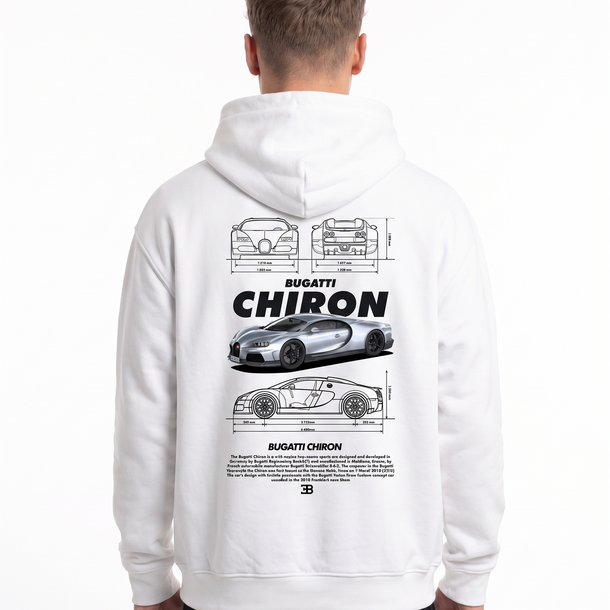 BUGATTI Chiron Super Sport Oversized Zip Hoodie White – Rückseite