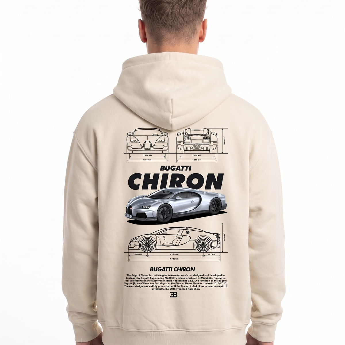 BUGATTI Chiron Super Sport Oversized Zip Hoodie White Sand – Rückseite