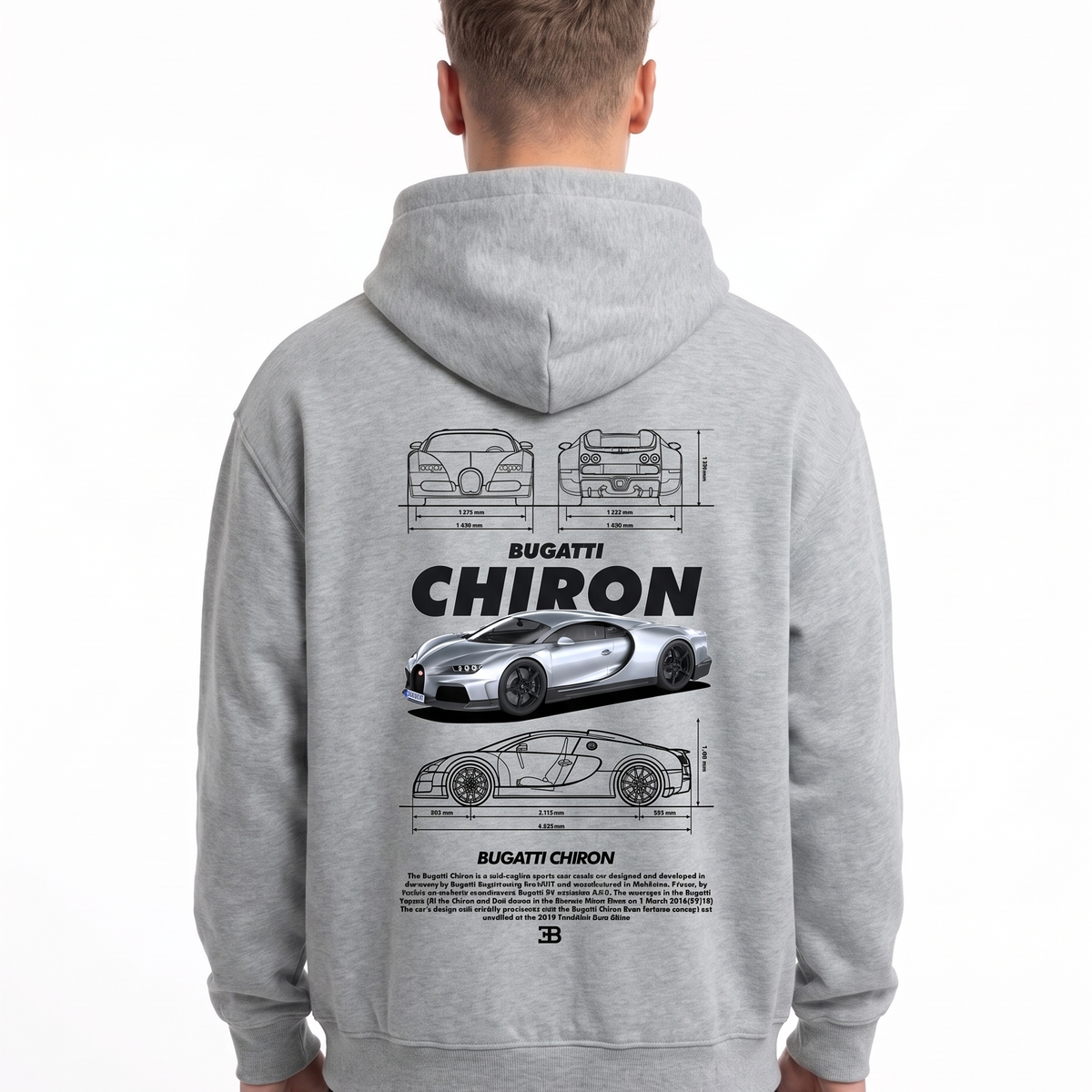 BUGATTI Chiron Super Sport Oversized Zip Hoodie Light Asphalt – Rückseite