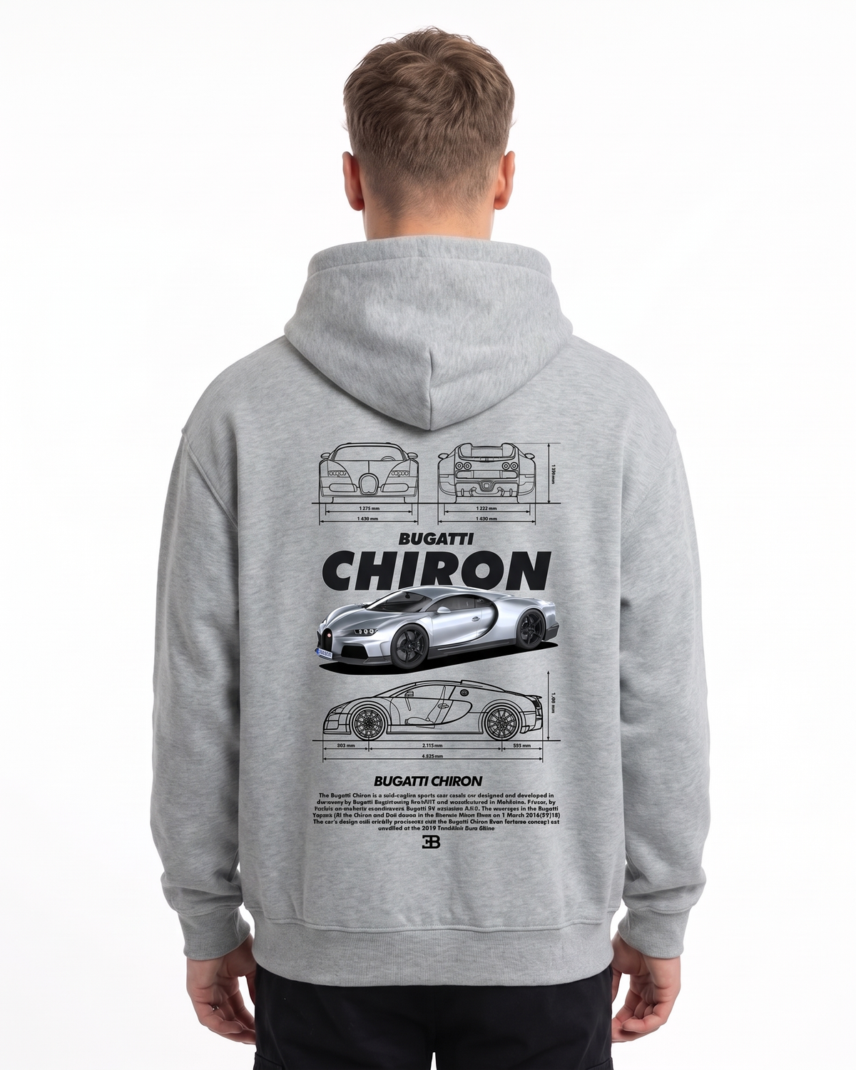 BUGATTI Chiron Super Sport Oversized Zip Hoodie Light Asphalt – Rückseite