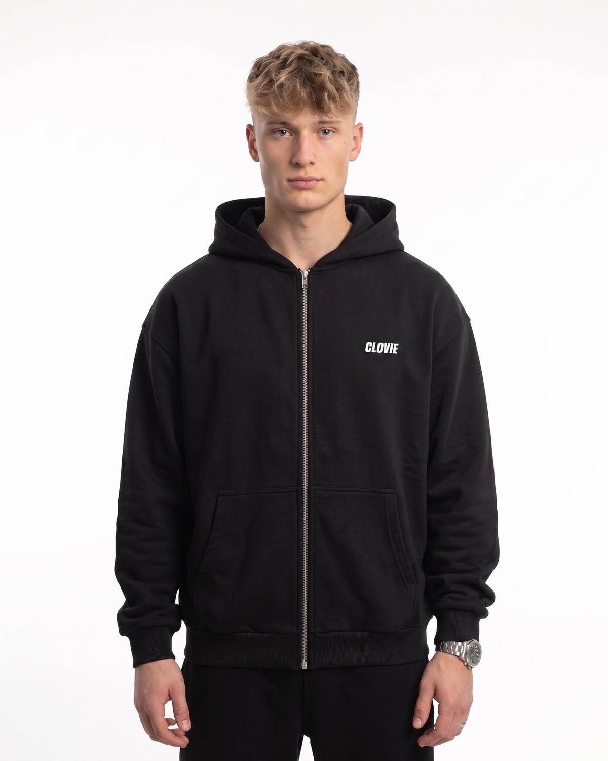 BUGATTI Chiron Super Sport Oversized Zip Hoodie Black – Vorderseite
