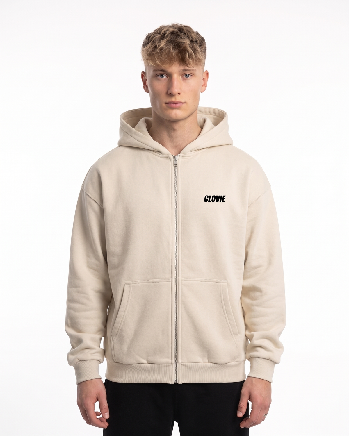 BUGATTI Chiron Super Sport Oversized Zip Hoodie White Sand – Vorderseite