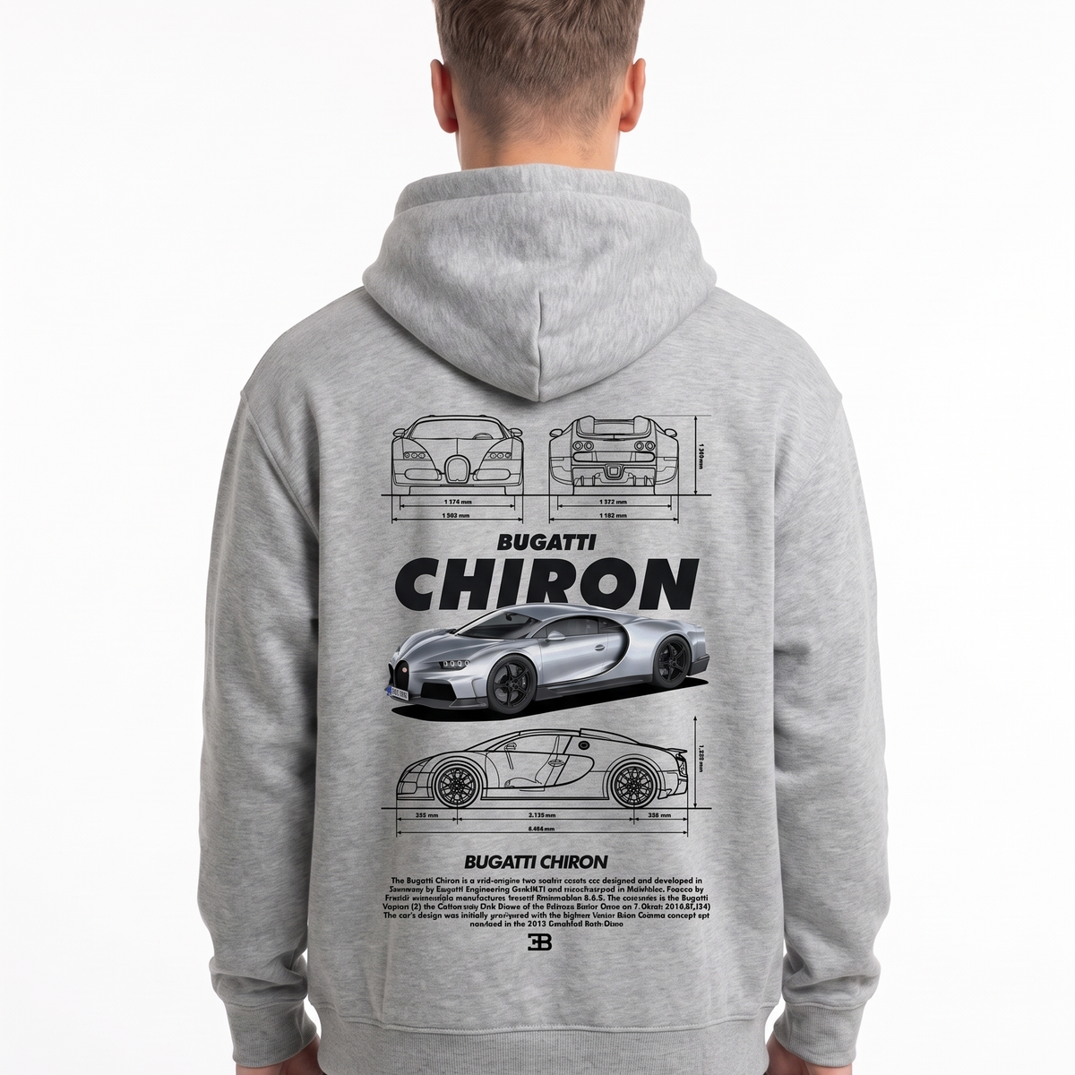 BUGATTI Chiron Super Sport Hoodie Heather Grey – Rückseite