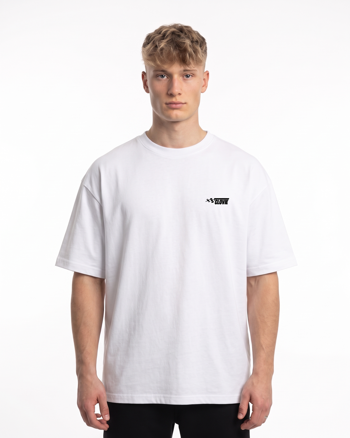 No brakes no limits Oversized Tee White - model front logo
