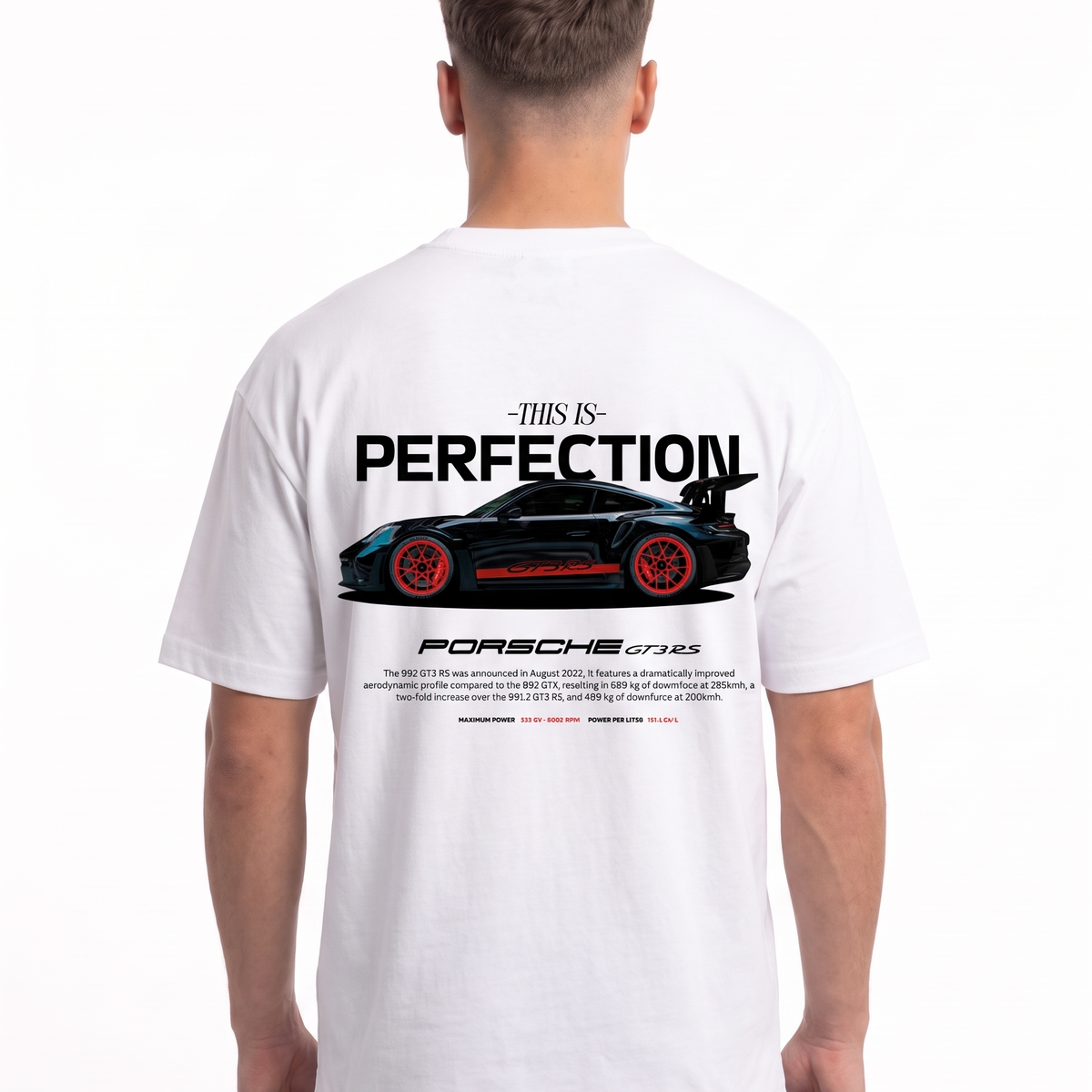 Porsche GT3 RS Oversized Tee White – Rückseite