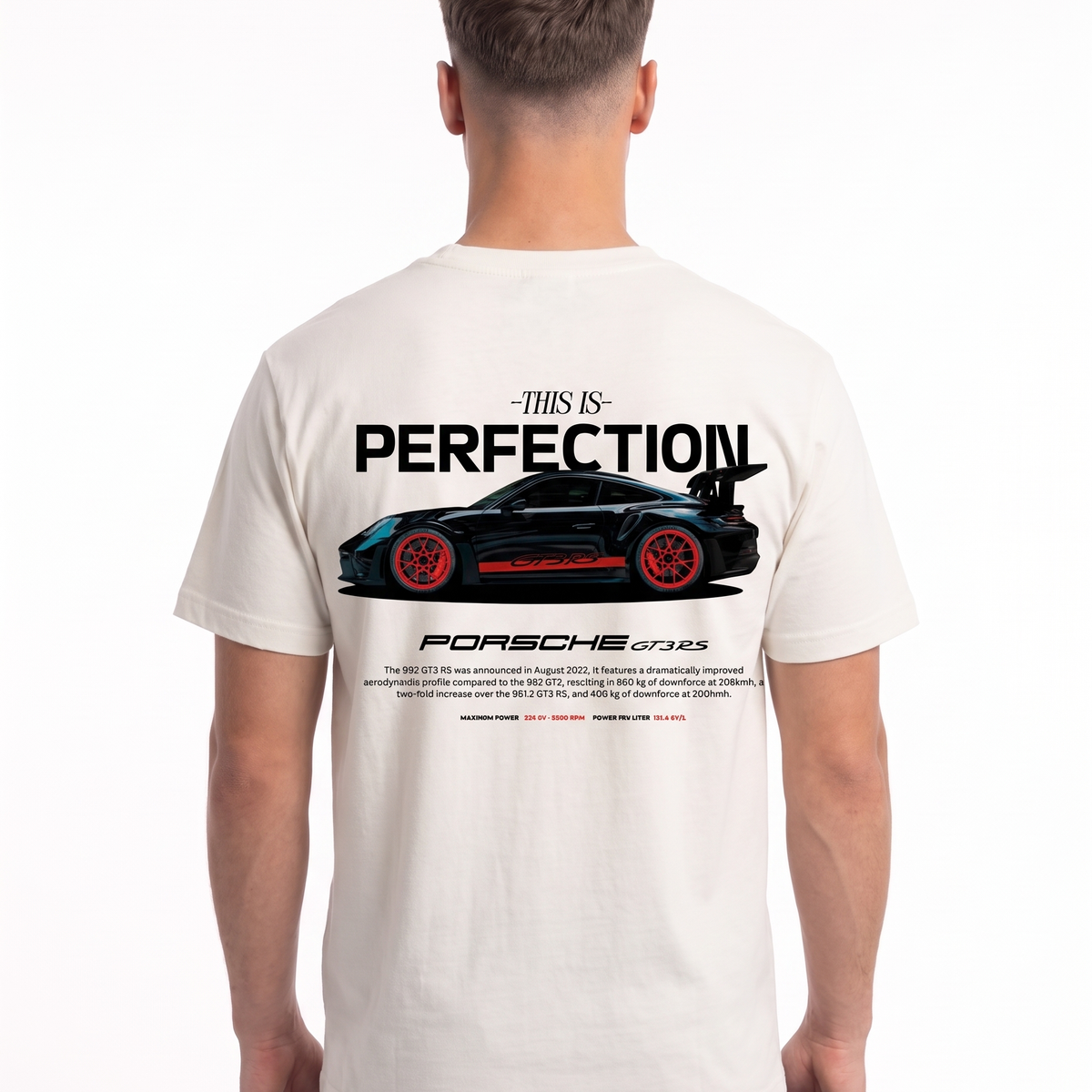 Porsche GT3 RS Standard Tee Vintage White – Rückseite