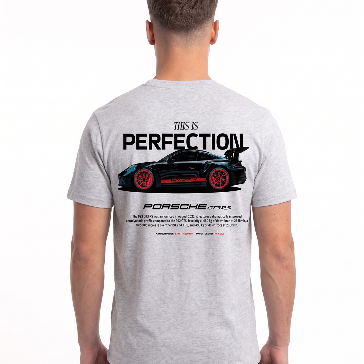 Porsche GT3 RS Standard Tee Heather Grey – Rückseite