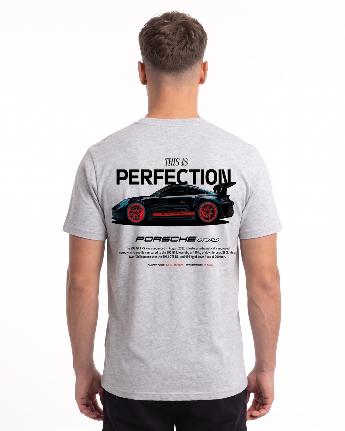 Porsche GT3 RS Standard Tee Heather Grey – Rückseite