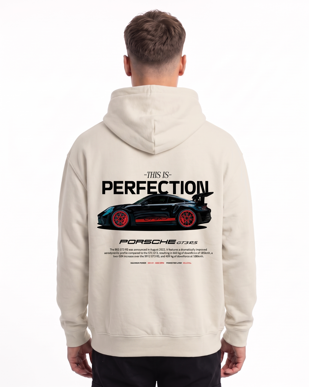Porsche GT3 RS Oversized Hoodie White Sand – Rückseite