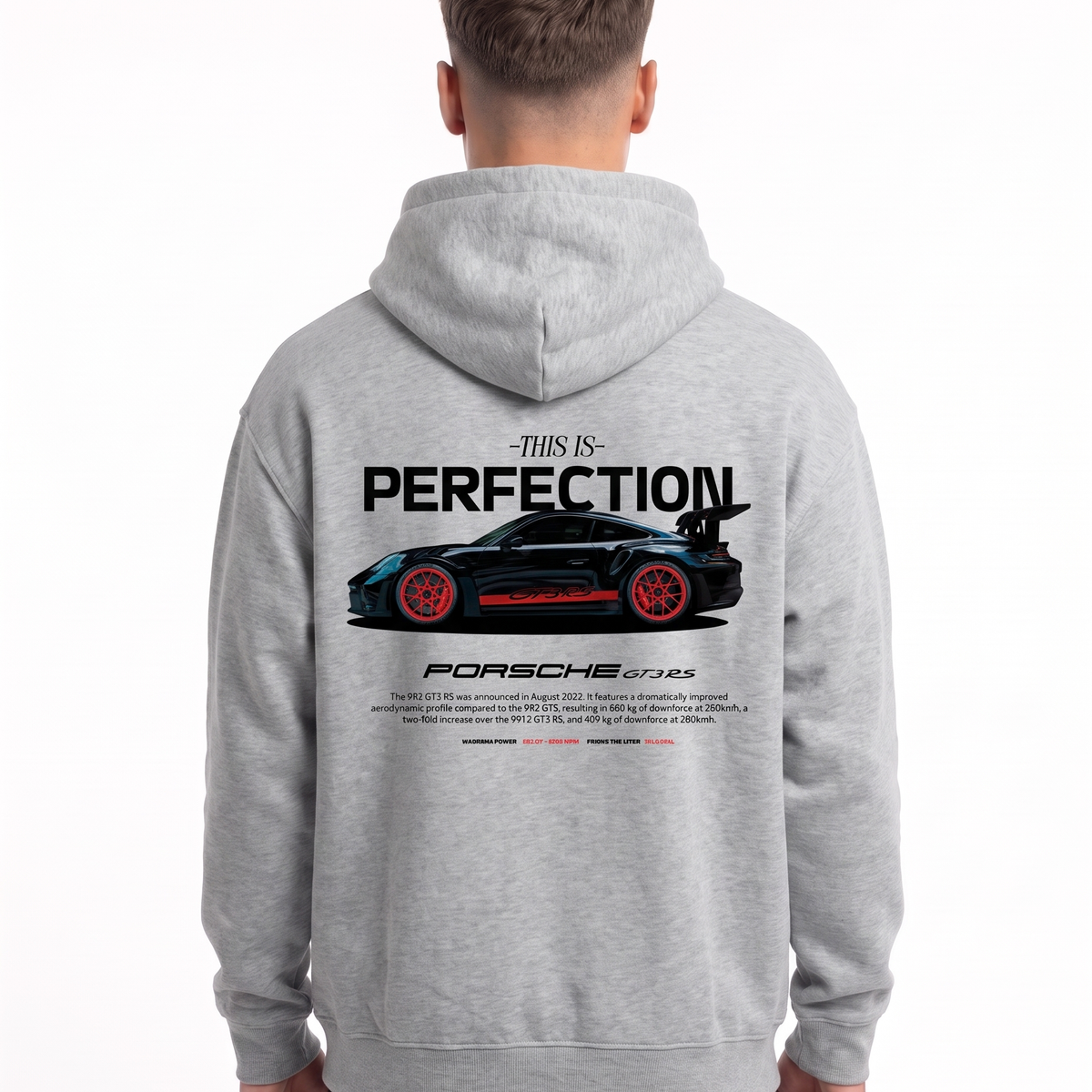 Porsche GT3 RS Oversized Hoodie Light Asphalt – Rückseite