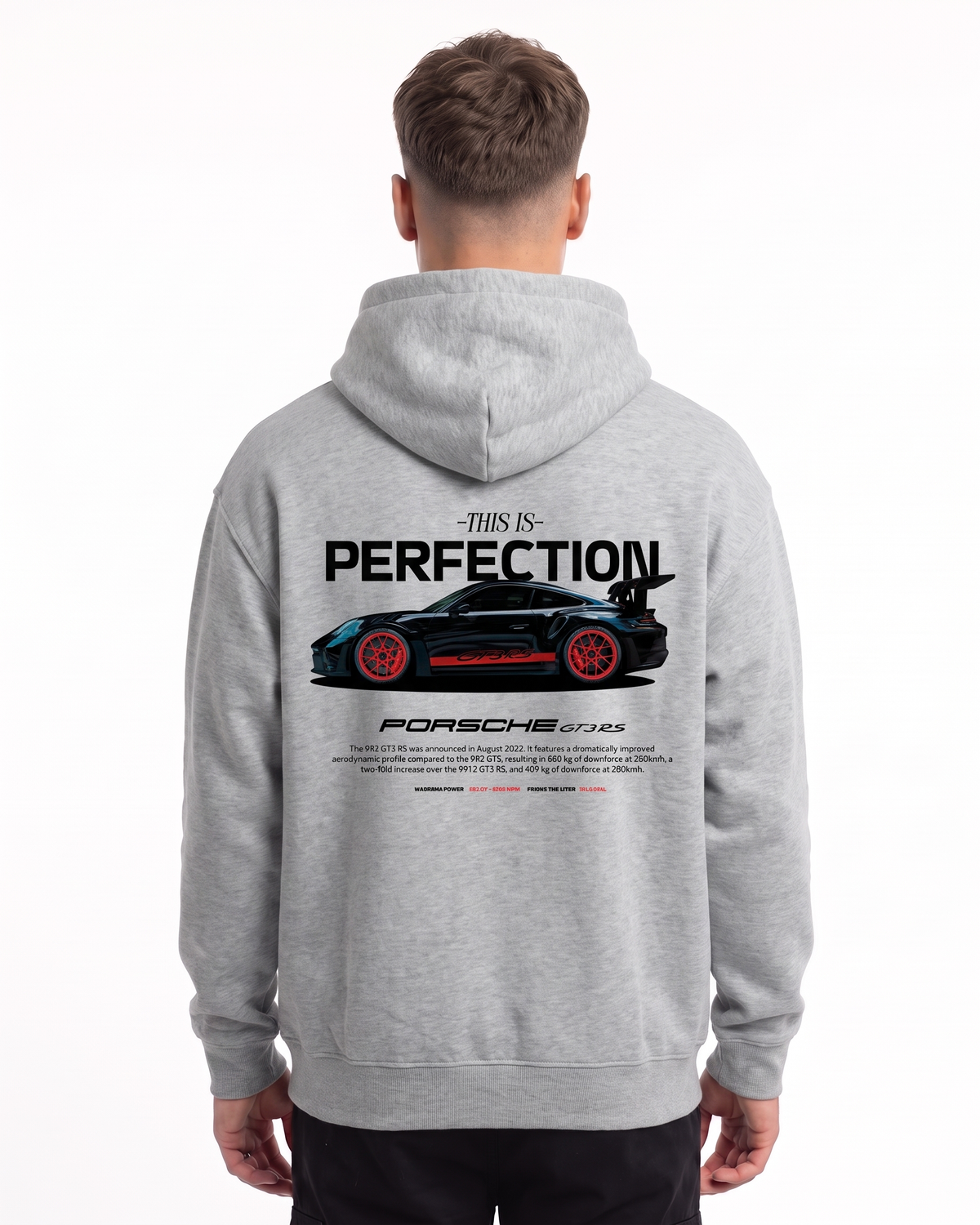 Porsche GT3 RS Oversized Hoodie Light Asphalt – Rückseite