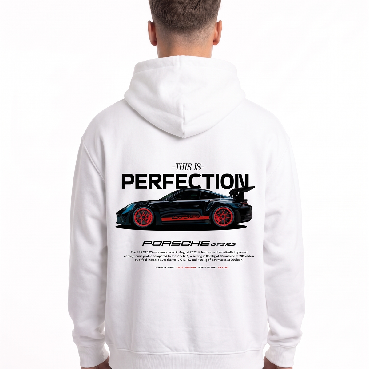 Porsche GT3 RS Oversized Hoodie White – Rückseite