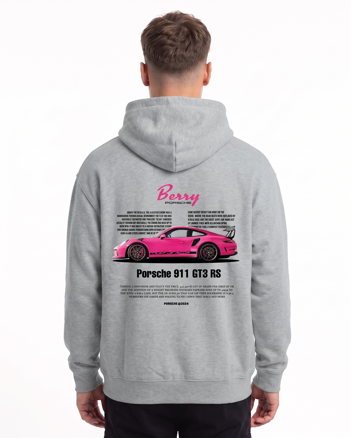 Porsche 911 GT3 RS Oversized Hoodie Light Asphalt – Rückseite