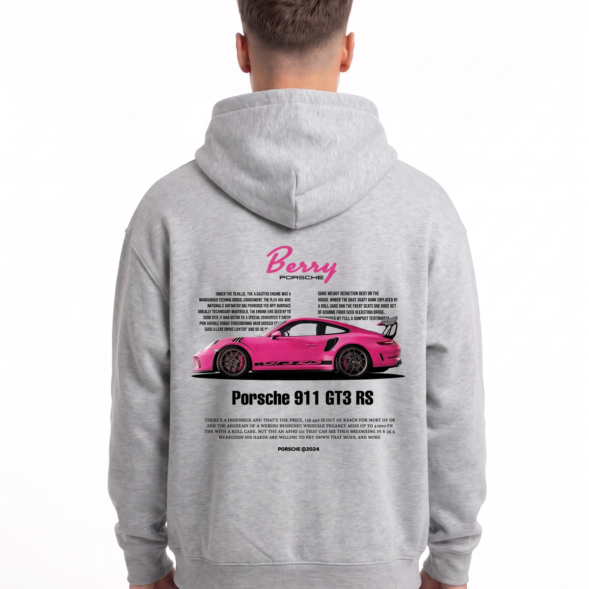 Porsche 911 GT3 RS Oversized Zip Hoodie Light Asphalt – Rückseite