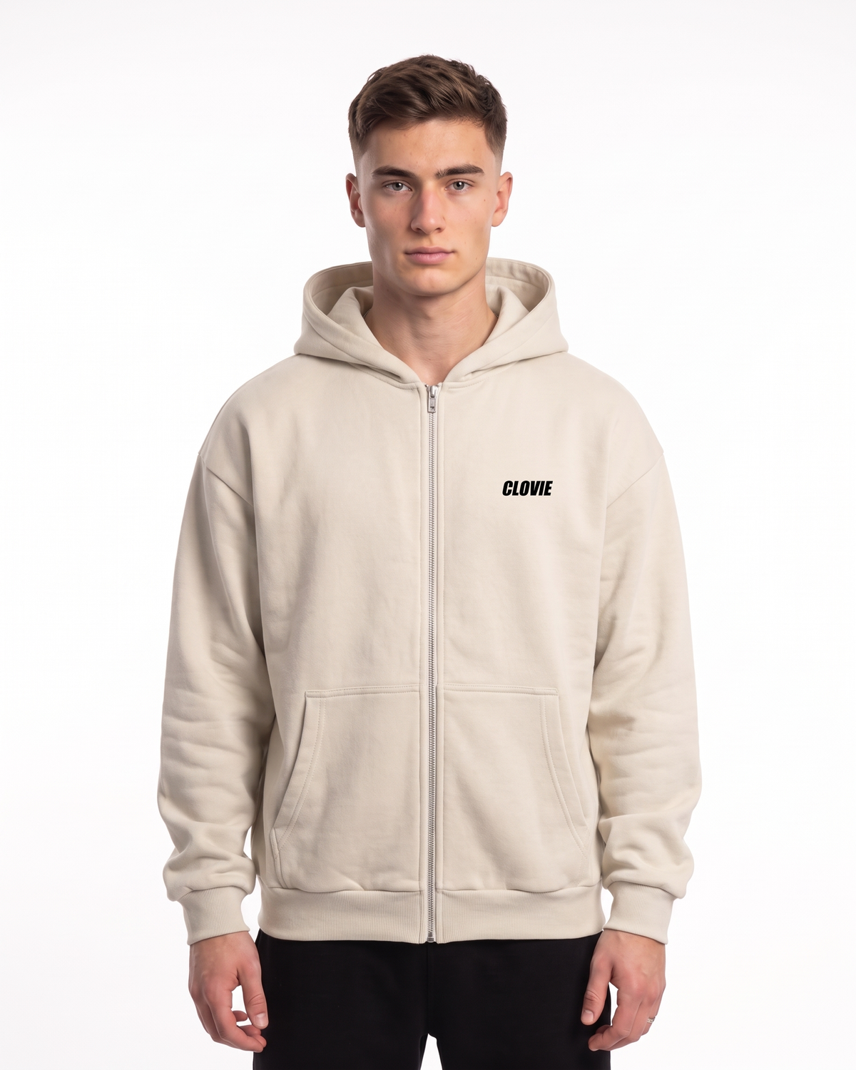 Porsche 911 GT3 RS Oversized Zip Hoodie White Sand – Vorderseite