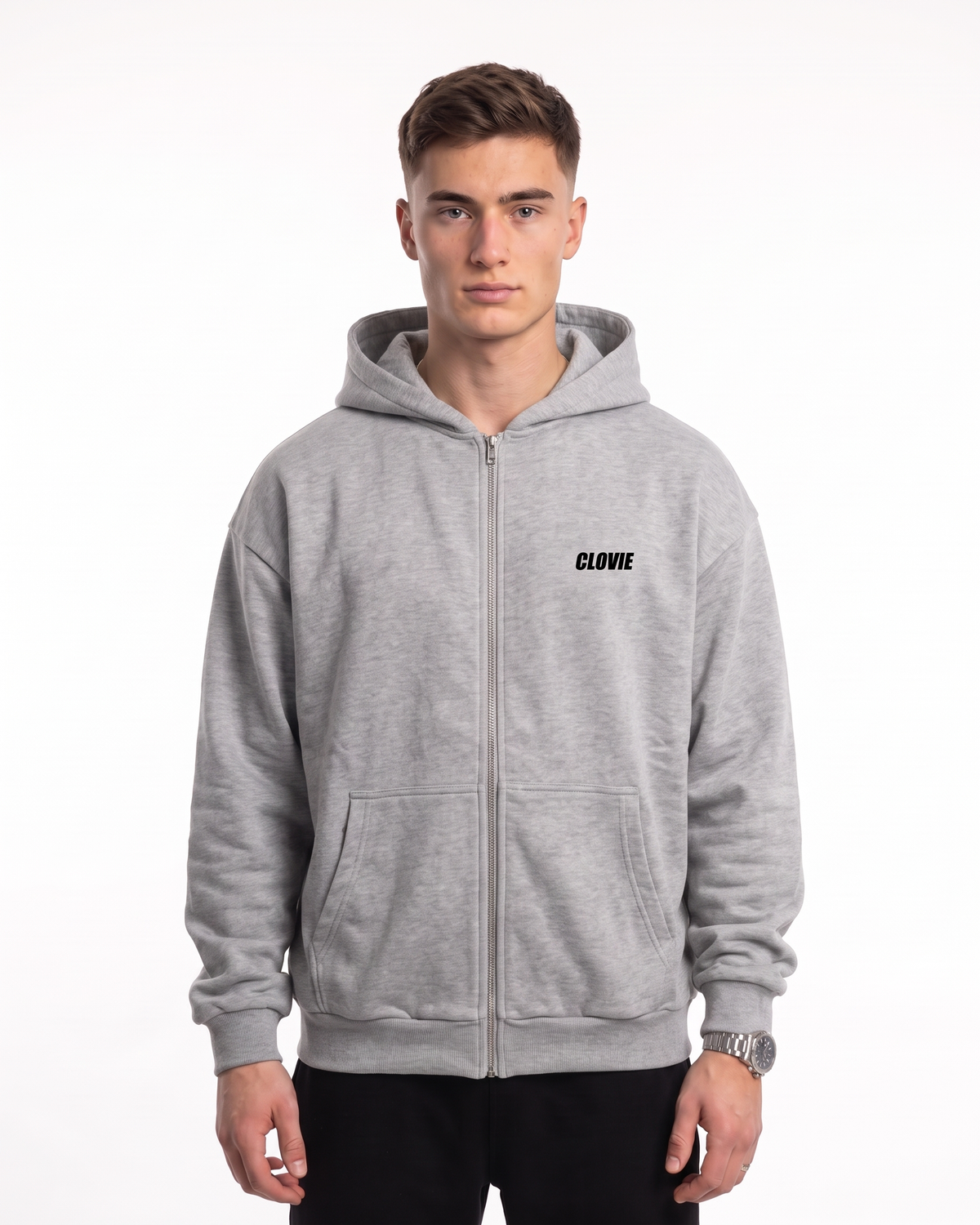 Porsche 911 GT3 RS Oversized Zip Hoodie Light Asphalt – Vorderseite
