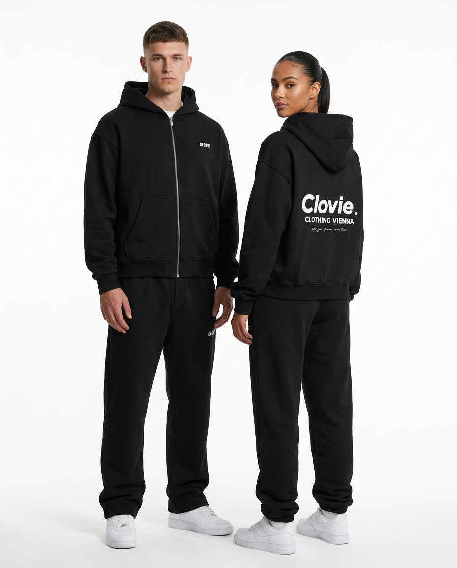 Make your dreams come true Zipper Tracksuit Black - CLOVIE