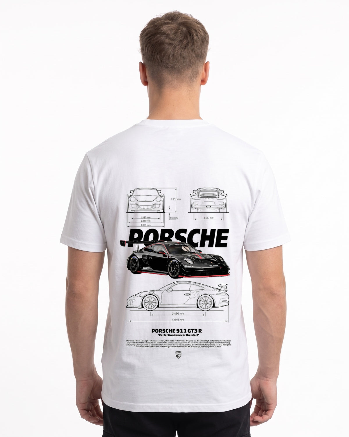 Porsche 911 GT3 R T-Shirt White – Rückseite mit Blueprint-Backprint