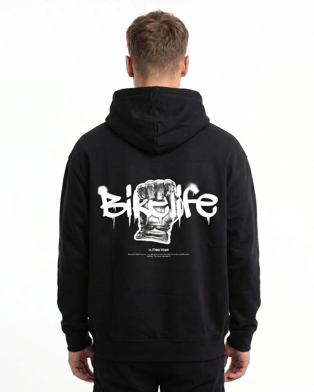 Bikelife Oversized Hoodie schwarz mit Backprint – Geschenk für Biker, CLOVIE