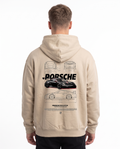 Porsche 911 GT3 RS Oversized Zip Hoodie White Sand - model back, Porsche GT3R blueprint print