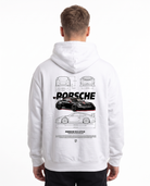 Porsche 911 GT3 RS Oversized Hoodie White - model back, Porsche GT3R blueprint print