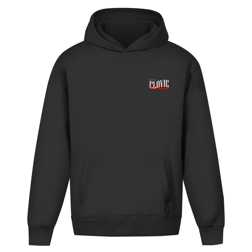 Vienna Oversized Hoodie in Black – Vorderansicht mit kleinem CLOVIE-Logo auf der Brust | CLOVIE