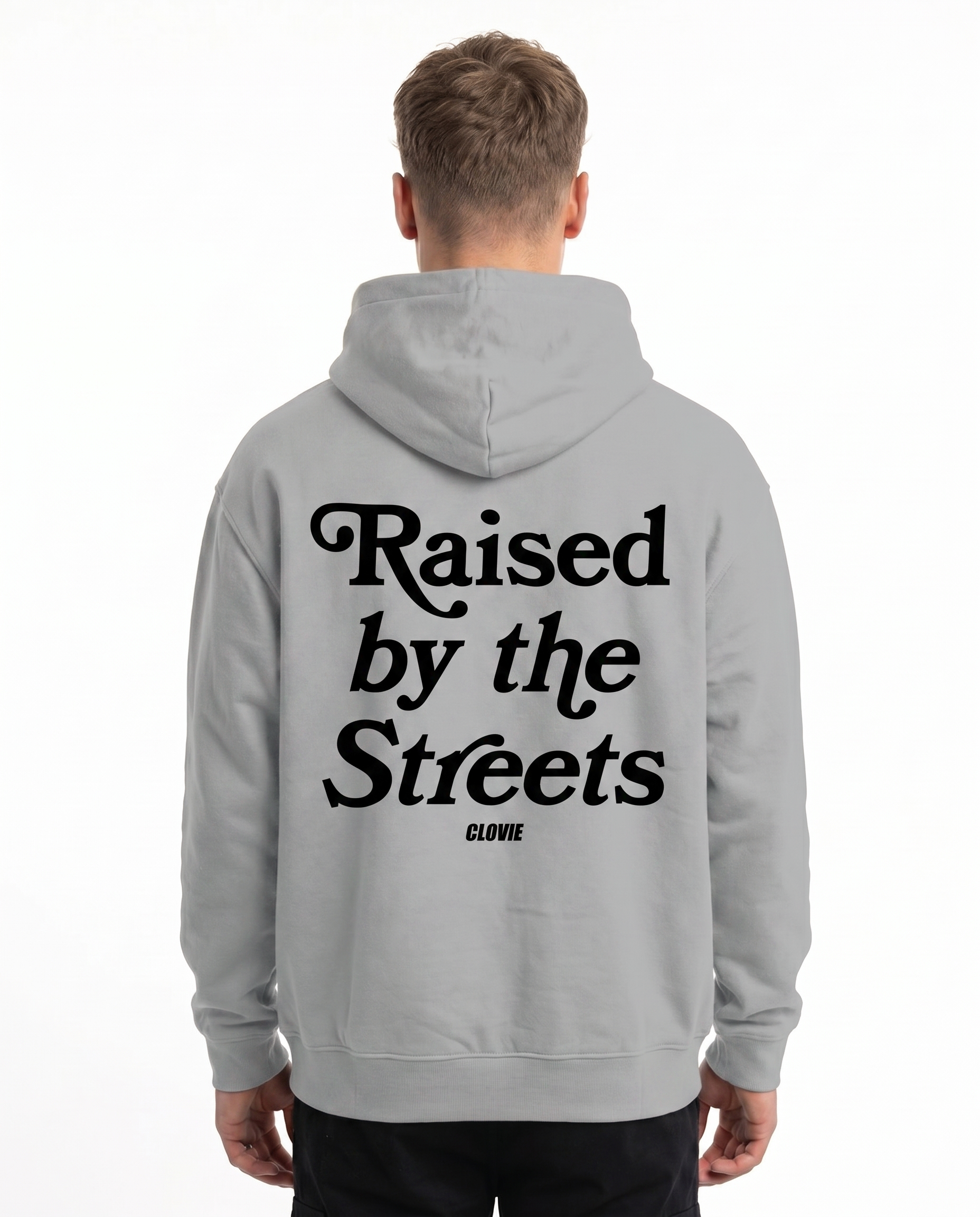 Raised by the streets OVS Hoodie Light Asphalt Back
