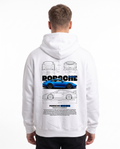 Porsche 911 GT3 Oversized Zip Hoodie White - model back, Porsche blueprint print