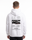 Porsche 911 GT3 RS Oversized Zip Hoodie White - model back, Porsche GT3R blueprint print