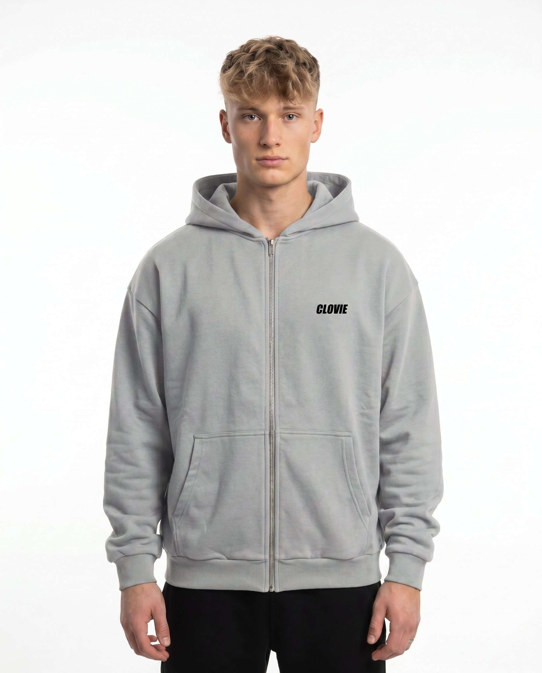 Raised by the streets Zip Hoodie Light Asphalt Front