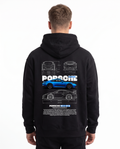 Porsche 911 GT3 Oversized Zip Hoodie Black - model back, Porsche blueprint print