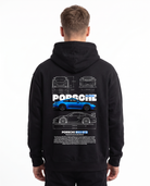 Porsche 911 GT3 Oversized Zip Hoodie Black - model back, Porsche blueprint print