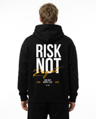Risk Not Regret Oversized Zip Hoodie — Back view auf Model, RISK NOT Regret Backprint