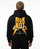 Risk Not Regret Oversized Hoodie V2 — Back view auf Model mit Blitz-Design RISK NOT Regret