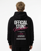 Official Stunt Instructor Oversized Hoodie — Back view mit OFFICIAL STUNT Instructor + Warning-Detail