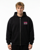 Official Stunt Instructor Oversized Zip Hoodie — Front view mit CLOVIE Stunt Division Brust-Print und Zipper