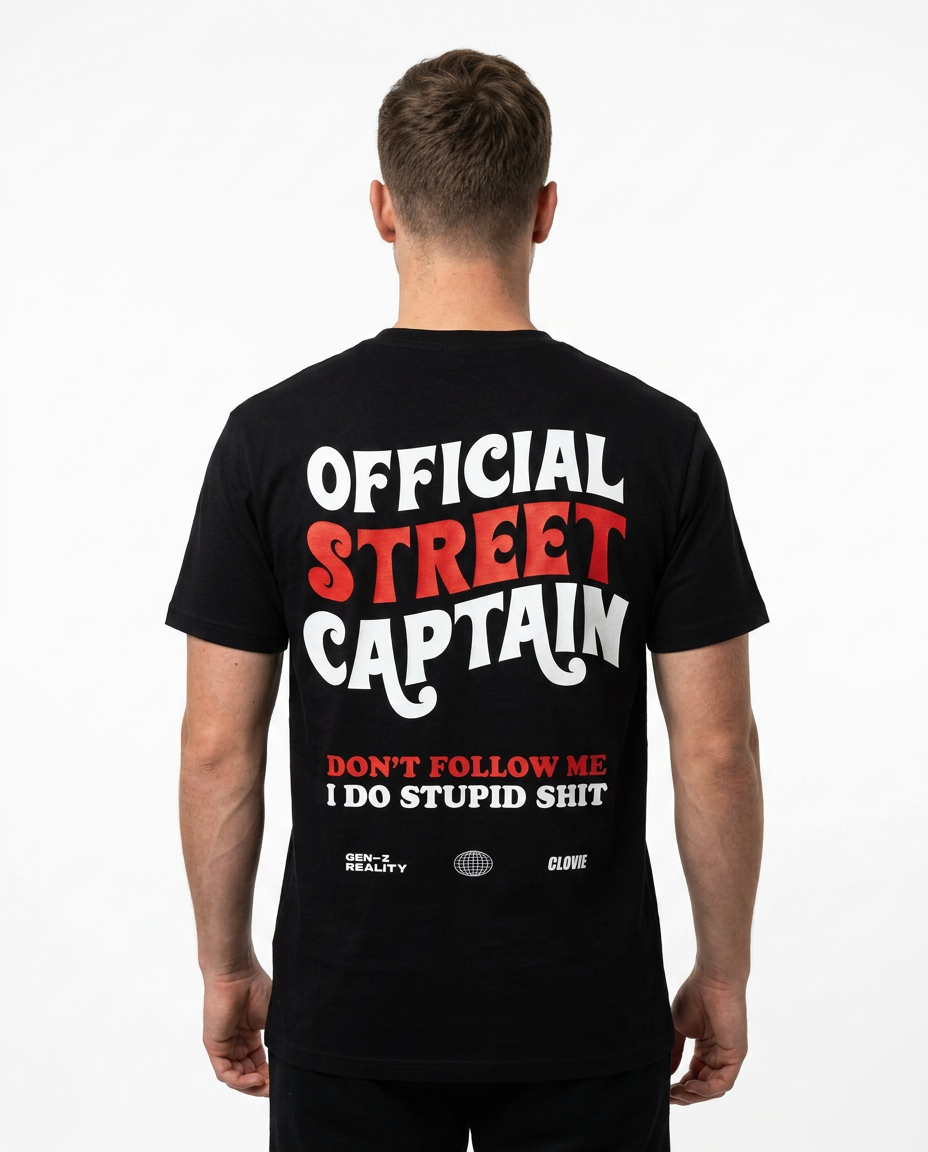 Official Street Captain Standard Tee – Back, GEN-Z Reality Print