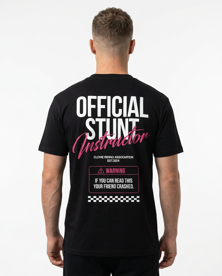 Official Stunt Instructor Standard Tee – Back, Warning Print