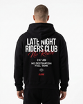 Late Night Riders Club Oversized Zip Hoodie – Back, 3AM No Destination Full Tank