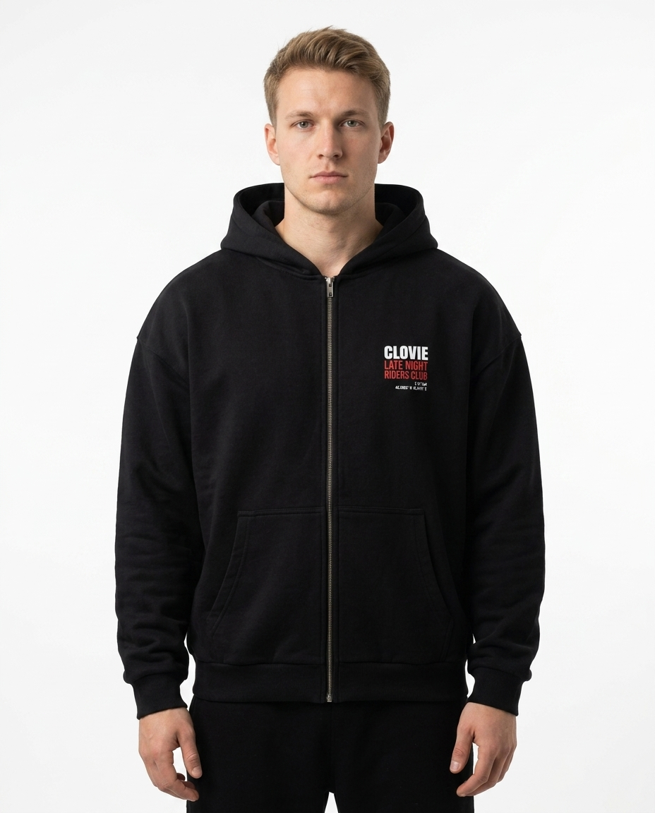 Late Night Riders Club Oversized Zip Hoodie – Front